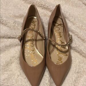 Sam Edelman Tan Flats with Pointed Toe and Ankle Strap